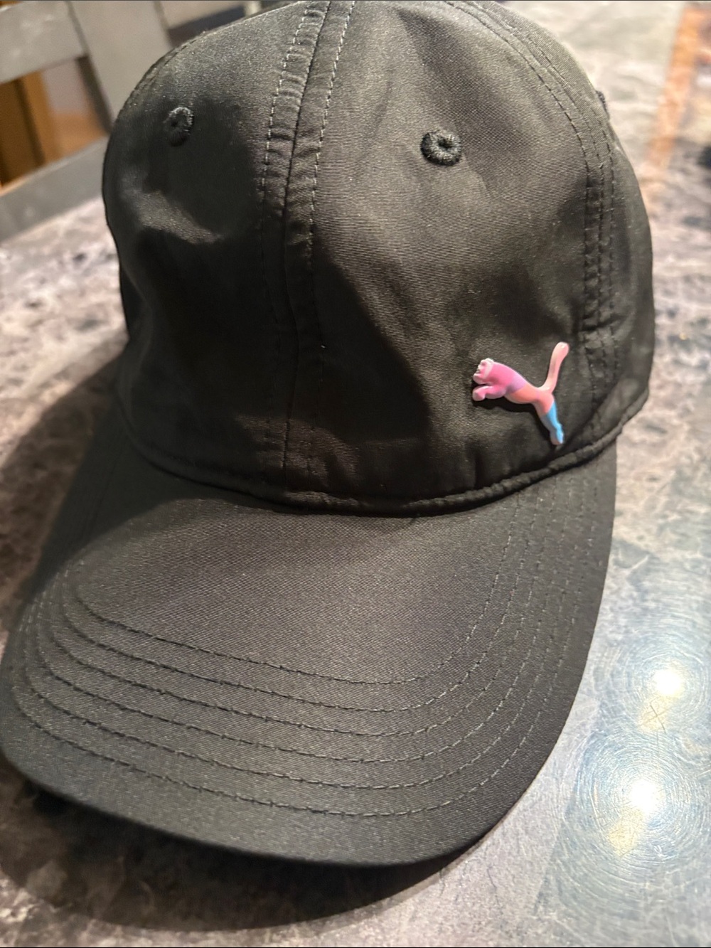 Puma Black Cap with Pink and Blue Puma Logo